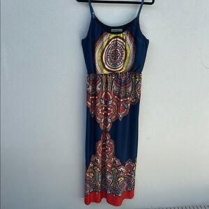 Bailey Blue Navy, Orange, and Yellow Maxi Sundress Size M